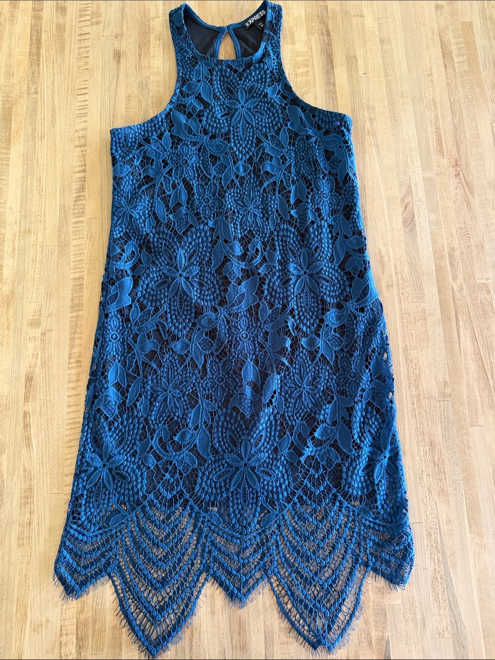 Express Teal Lace Halter Dress